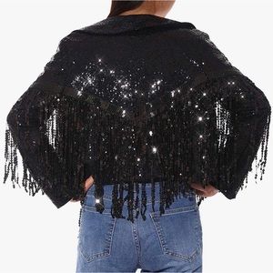 Women's Sequin Long Sleeve Fringe Blazer
